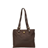 ヴェルサーチェ メデューサロゴ トートバッグ ブラウン ナイロン レザー レディース VERSACE 【中古】