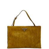 プラダ 三角ロゴプレート CAVALLINO ハンドバッグ B6278 カーキグリーン ハラコ レザー レディース PRADA 【中古】