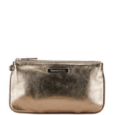 ティファニー ロゴプレート ポーチ ゴールド レザー レディース TIFFANY&Co. 【中古】