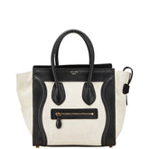 セリーヌ ラゲージ マイクロショッパー ハンドバッグ ブラック ホワイト キャンバス レザー レディース CELINE 【中古】