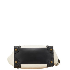セリーヌ ラゲージ マイクロショッパー ハンドバッグ ブラック ホワイト キャンバス レザー レディース CELINE 【中古】