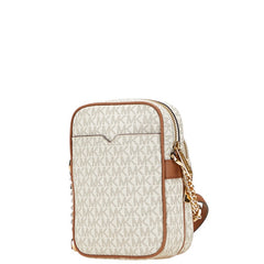 マイケルコース ジェット セット トラベル ミディアム ノースサウス チェーン ショルダーバッグ 35F1GTVC2B バニラ ブラウン PVC レザー レディース Michael Kors 【中古】