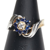 K18YG イエローゴールド Pt900 プラチナ コンビ サファイア0.54ct ダイヤ0.10ct 花 フラワー モチーフ リング 指輪 レディース 11号 【中古】