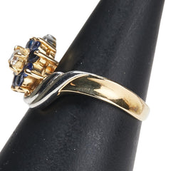 K18YG イエローゴールド Pt900 プラチナ コンビ サファイア0.54ct ダイヤ0.10ct 花 フラワー モチーフ リング 指輪 レディース 11号 【中古】
