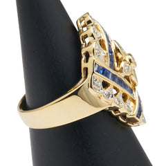 K18YG イエローゴールド サファイア1.25ct ダイヤ0.16ct ひし形 モチーフ リング 指輪 レディース 12号 【中古】