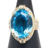 K18YG イエローゴールド ブルートパーズ ダイヤ リング 指輪 メンズ 18号 【中古】