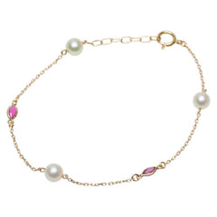 K18YG イエローゴールド アコヤパール5.1~5.4mm ルビー ブレスレット レディース 【中古】