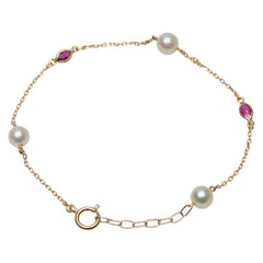 K18YG イエローゴールド アコヤパール5.1~5.4mm ルビー ブレスレット レディース 【中古】