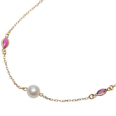 K18YG イエローゴールド アコヤパール5.1~5.4mm ルビー ブレスレット レディース 【中古】