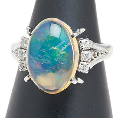 Pt900 プラチナ オパール ダイヤ0.15ct リング 指輪 レディース 9号 【中古】