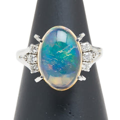 Pt900 プラチナ オパール ダイヤ0.15ct リング 指輪 レディース 9号 【中古】