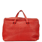 ボッテガヴェネタ イントレチャート パイソン型押し ボストンバッグ レッド レザー レディース BOTTEGAVENETA 【中古】