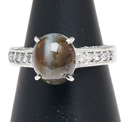 K18WG ホワイトゴールド キャッツアイ3.83ct ダイヤ0.18ct リング 指輪 レディース 11.5号 【中古】