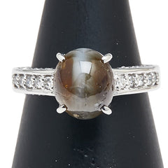 K18WG ホワイトゴールド キャッツアイ3.83ct ダイヤ0.18ct リング 指輪 レディース 11.5号 【中古】