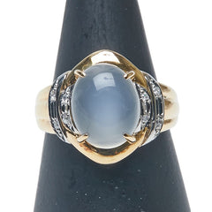 K18YG イエローゴールド Pt900 プラチナ コンビ ムーンストーン ダイヤ0.04ct リング 指輪 レディース 12号 【中古】