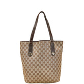 グッチ GGキャンバス ショルダーバッグ トートバッグ 153009 ベージュ ブラウン キャンバス レザー レディース GUCCI 【中古】