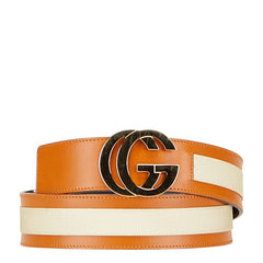 グッチ インターロッキングG ベルト 74053 ブラウン ベージュ レザー キャンバス レディース GUCCI 【中古】