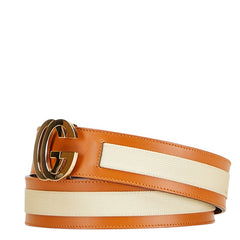 グッチ インターロッキングG ベルト 74053 ブラウン ベージュ レザー キャンバス レディース GUCCI 【中古】