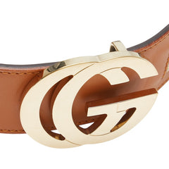 グッチ インターロッキングG ベルト 74053 ブラウン ベージュ レザー キャンバス レディース GUCCI 【中古】