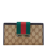 グッチ GGキャンバス ウェビング シェリーライン 長財布 181672 ブラウン キャンバス レザー レディース GUCCI 【中古】