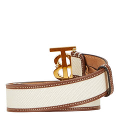 バーバリー TBロゴ ベルト サイズ:L ホワイト ブラウン キャンバス レザー レディース BURBERRY 【中古】