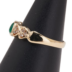 K18YG イエローゴールド エメラルド0.21ct ダイヤ0.12ct ハート モチーフ リング 指輪 レディース 15号 【中古】