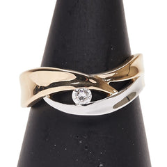 シルバー K18YG イエローゴールド Pt900 プラチナ コンビ ダイヤ0.10ct 田中貴金属 1P リング 指輪 レディース 13号 【中古】