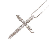 Pt900 プラチナ Pt850 プラチナ ダイヤ1.00ct 十字架 クロス モチーフ ペンダントネックレス レディース 【中古】
