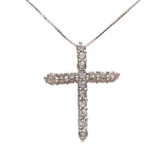 Pt900 プラチナ Pt850 プラチナ ダイヤ1.00ct 十字架 クロス モチーフ ペンダントネックレス レディース 【中古】