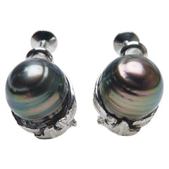 Pt900 プラチナ K14WG ホワイトゴールド コンビ 黒蝶真珠11mm イヤリング レディース 【中古】