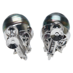 Pt900 プラチナ K14WG ホワイトゴールド コンビ 黒蝶真珠11mm イヤリング レディース 【中古】