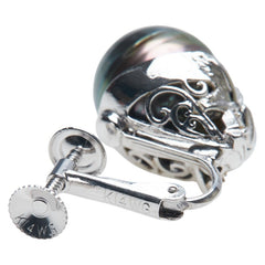 Pt900 プラチナ K14WG ホワイトゴールド コンビ 黒蝶真珠11mm イヤリング レディース 【中古】