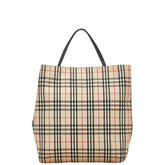 バーバリー ノバチェック ハンドバッグ トートバッグ ベージュ ブラック キャンバス レザー レディース BURBERRY 【中古】