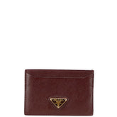 プラダ 三角ロゴプレート カードケース ワインレッド レザー レディース PRADA 【中古】