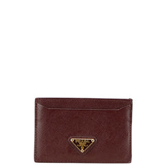 プラダ 三角ロゴプレート カードケース ワインレッド レザー レディース PRADA 【中古】