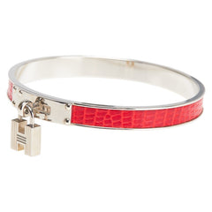 エルメス ケリーバングル カデナ バングル レッド系 シルバー メタル リザード レディース HERMES 【中古】