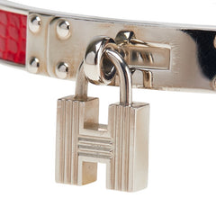 エルメス ケリーバングル カデナ バングル レッド系 シルバー メタル リザード レディース HERMES 【中古】