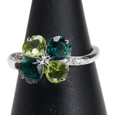 K18WG ホワイトゴールド ペリドット ダイヤ0.04ct クローバー 四つ葉 モチーフ リング 指輪 レディース 11.5号 【中古】