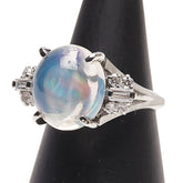 Pt900 プラチナ ウォーターオパール4.12ct ダイヤ0.32ct サンドブラスト リング 指輪 レディース 8.5号 【中古】