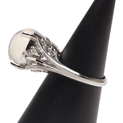 Pt900 プラチナ ウォーターオパール4.12ct ダイヤ0.32ct サンドブラスト リング 指輪 レディース 8.5号 【中古】