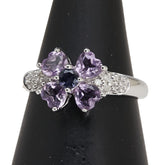 K14WG ホワイトゴールド ダイヤ アイオライト アメジスト 四つ葉 クローバー モチーフ リング 指輪 レディース 11号 【中古】