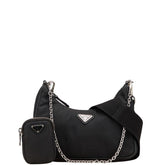 プラダ 三角ロゴプレート ポシェット ポーチ ショルダーバッグ ブラック ナイロン レディース PRADA 【中古】