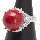 Pt900 プラチナ 赤サンゴ13.2mm ダイヤ0.43ct リング 指輪 レディース 11号 【中古】