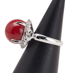 Pt900 プラチナ 赤サンゴ13.2mm ダイヤ0.43ct リング 指輪 レディース 11号 【中古】