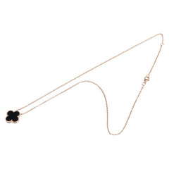 K18PG ピンクゴールド オニキス クローバー モチーフ ペンダントネックレス レディース 【中古】