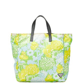 プラダ 三角ロゴプレート フラワー トートバッグ ハンドバッグ VA0905 グリーン イエロー ブルー ナイロン レザー レディース PRADA 【中古】