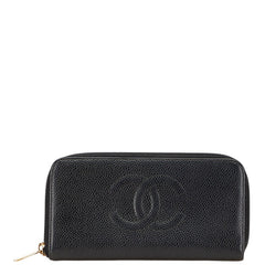 シャネル ココマーク ラウンドファスナー 長財布 ブラック キャビアスキン レディース CHANEL 【中古】