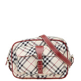 バーバリー ノバチェック ショルダーバッグ ベージュ レッド キャンバス レザー レディース BURBERRY 【中古】