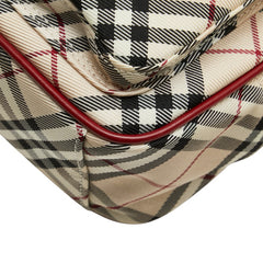 バーバリー ノバチェック ショルダーバッグ ベージュ レッド キャンバス レザー レディース BURBERRY 【中古】