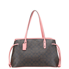 コーチ シグネチャー トートバッグ ハンドバッグ F57842 ブラウン ピンク PVC レザー レディース COACH 【中古】